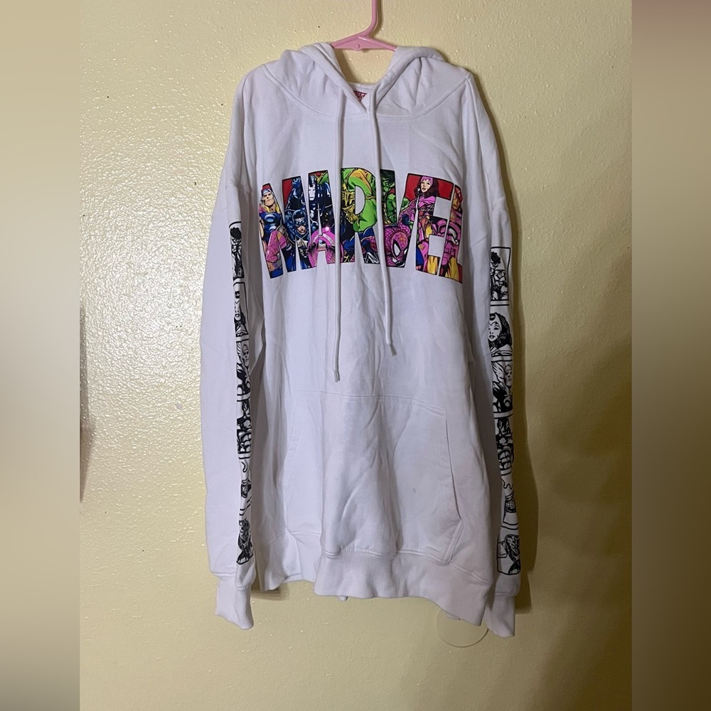 Hanes White Hoodie with Marvel Graphic